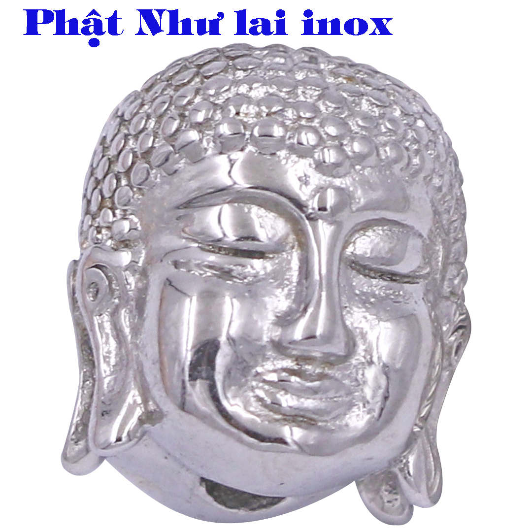 Vòng chuỗi đeo tay đá thạch anh trắng 12 ly charm đầu Phật Như lai inox, Như lai Phật tổ, vòng chuỗi phong thủy, A DI ĐÀ