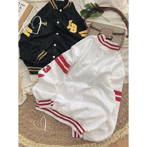 Áo Bomber Nỉ LB Logo In Phối Màu Unisex Nam Nữ️, Áo Khoác Nỉ Bông In Đẹp LB Hot, Áo khoác bomber nữ in logo Bluck LB, chất nỉ dày dặn form rộng cá tính, Áo Khoác Bomber trắng cho nam nữ