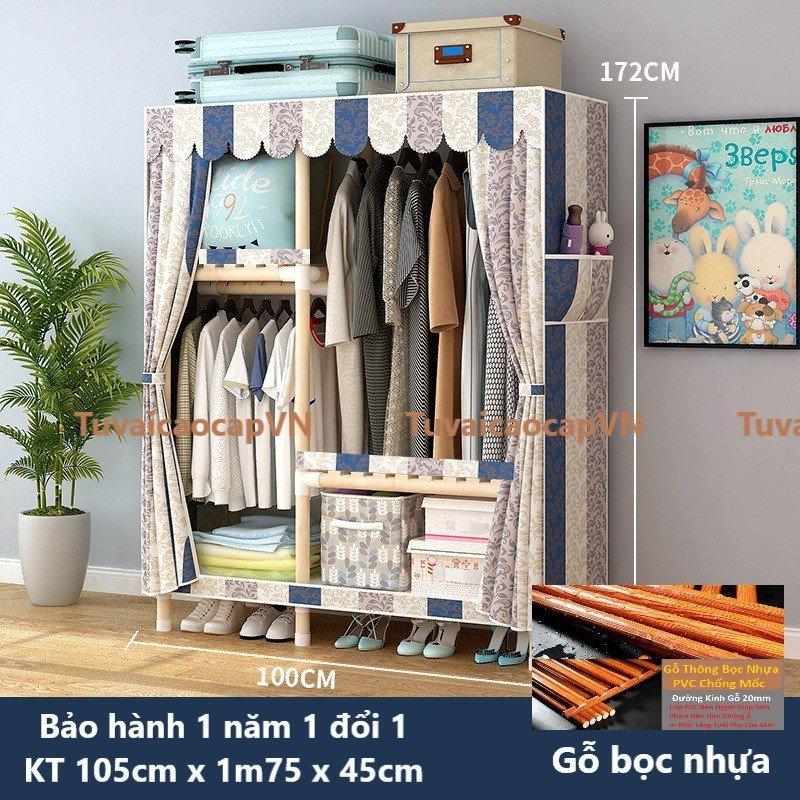 Tủ vải đựng quần áo, Giá kệ treo khung gỗ 3 buồng 6 ngăn kích thước 130x170x45cm TUVAICAOCAPVN bảo hành 12 tháng 1 đổi 1