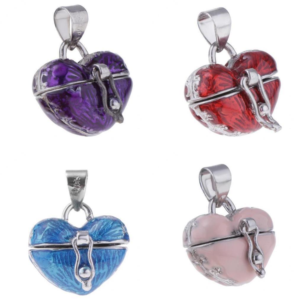 4pcs Mixed Color Love Heart Urn Pendant Memorial Openable Clasp Locket Box