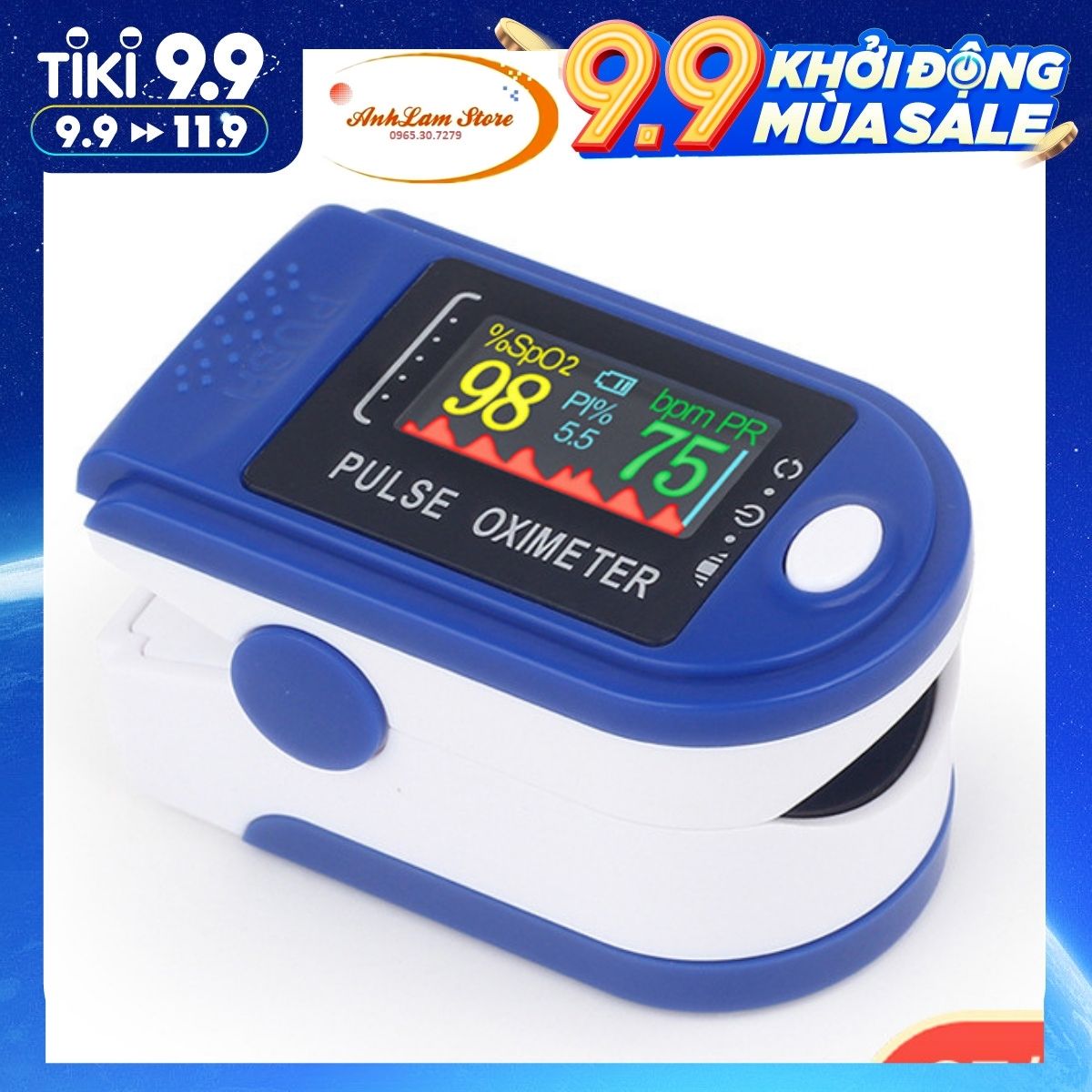 Máy đo nồng độ oxy, SpO2, nhịp tim, độ bão hòa bằng xung đầu ngón tay với màn hình LED Fingertip Clip Pulse Oximeter L-ED Display Mini SpO2 Monitor Oxygen - Anhlam Store