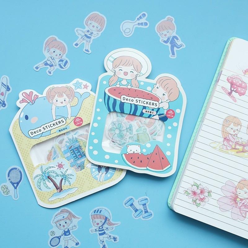 Sticker / Hình dán Túi 40pcs Cậu Bé/Cô Bé Mùa Hè Dễ Thương