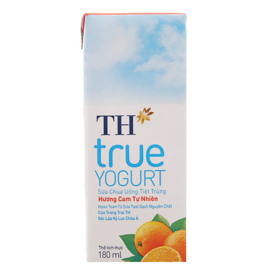 Thùng Sữa Chua Uống Tiệt Trùng Hương Cam Tự Nhiên TH True Yogurt (180ml x 48 Hộp)