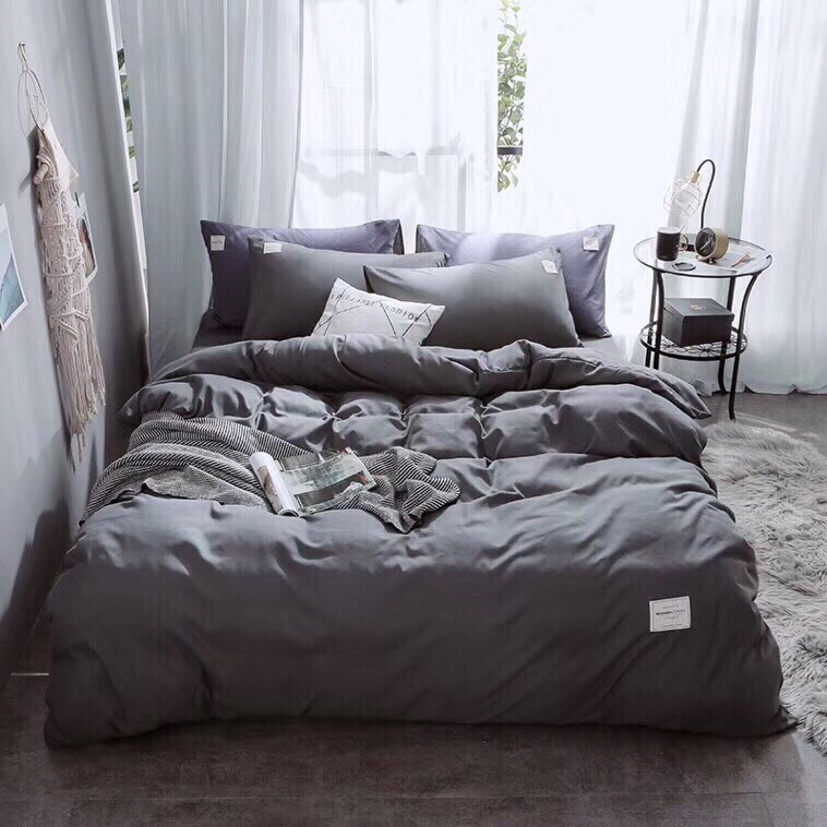 Bộ Vỏ Chăn Ga Gối Cotton Tici 100% - Màu Xám