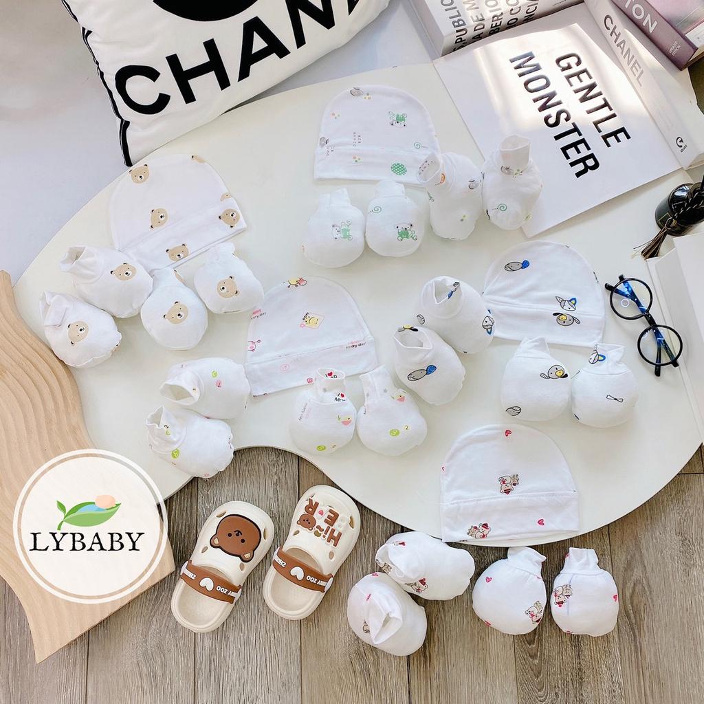 Set mũ bao tay bao chân chất thun lạnh cho bé sơ sinh PK05 LYBABY