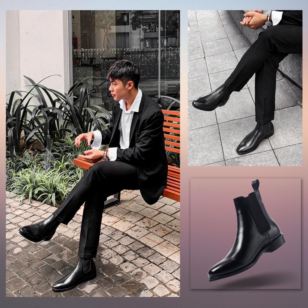 Giày Chelsea boots nam, giày da cao cấp da bò nhập khẩu handmade August shoes AG1D