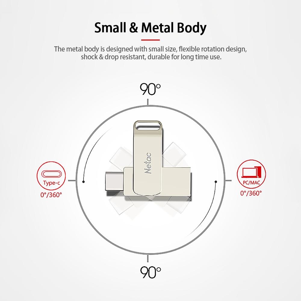 Ổ đĩa flash Plug & Play bộ nhớ U Disk Silver Netac U783C Type-C + USB Double Interface