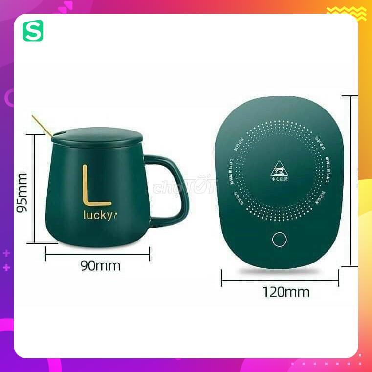 Cốc hâm nóng, giữ nhiệt đế điện và thìa mạ vàng, hâm nóng cafe, sữa, trà, rất tiện dụng