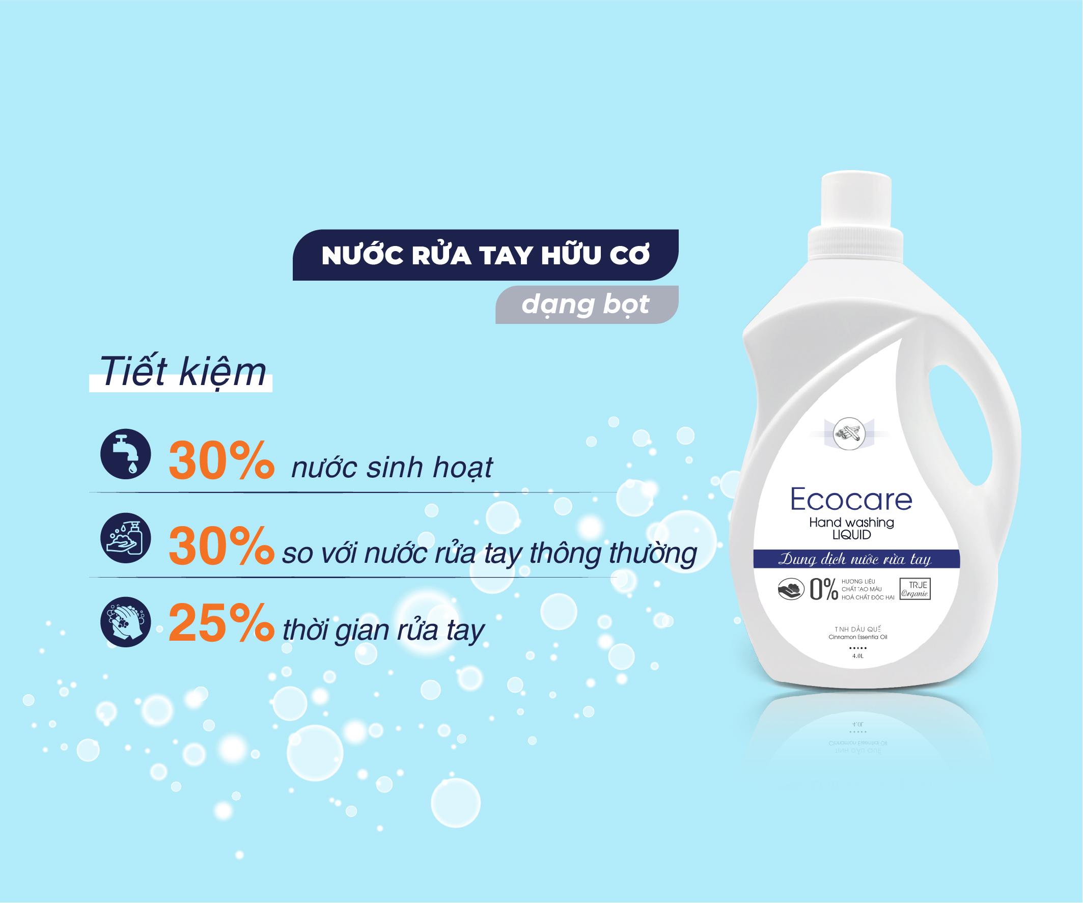 Nước rửa tay hữu cơ diệt khuẩn dạng bọt hương Cam 4000ml thương hiệu Ecocare ( tặng kèm vỏ tạo bọt)