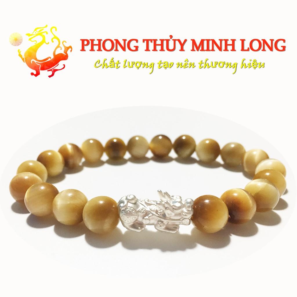 Vòng tay đá Mắt Hổ Vàng Tâm chất lượng 5A mix Tỳ Hưu Bạc hợp mệnh Thổ và mệnh Kim