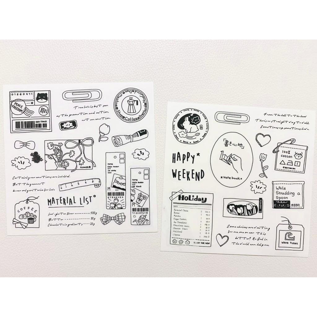 Set 2 Tấm Sticker Dễ Thương Trắng Đen - Set 2 Tờ Hình Dán Cắt Sẵn
