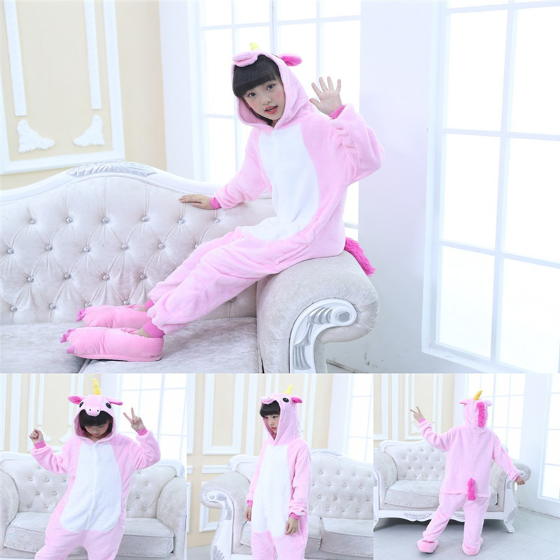 Bộ đồ ngủ hình thú kỳ lân hồng liền thân lông mịn Pijama Cosplay 1911