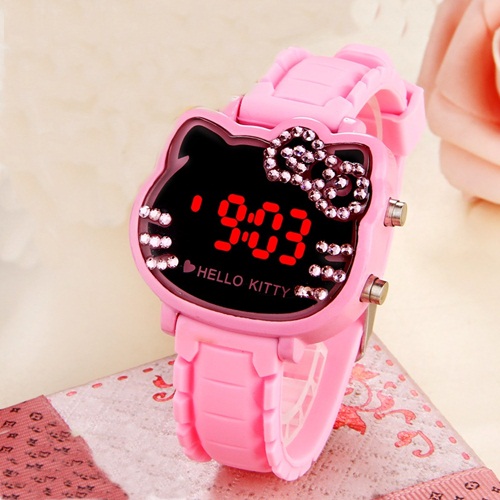 Đồng hồ bé gái đèn led hình hello kitty đính đá cao cấp sang trọng