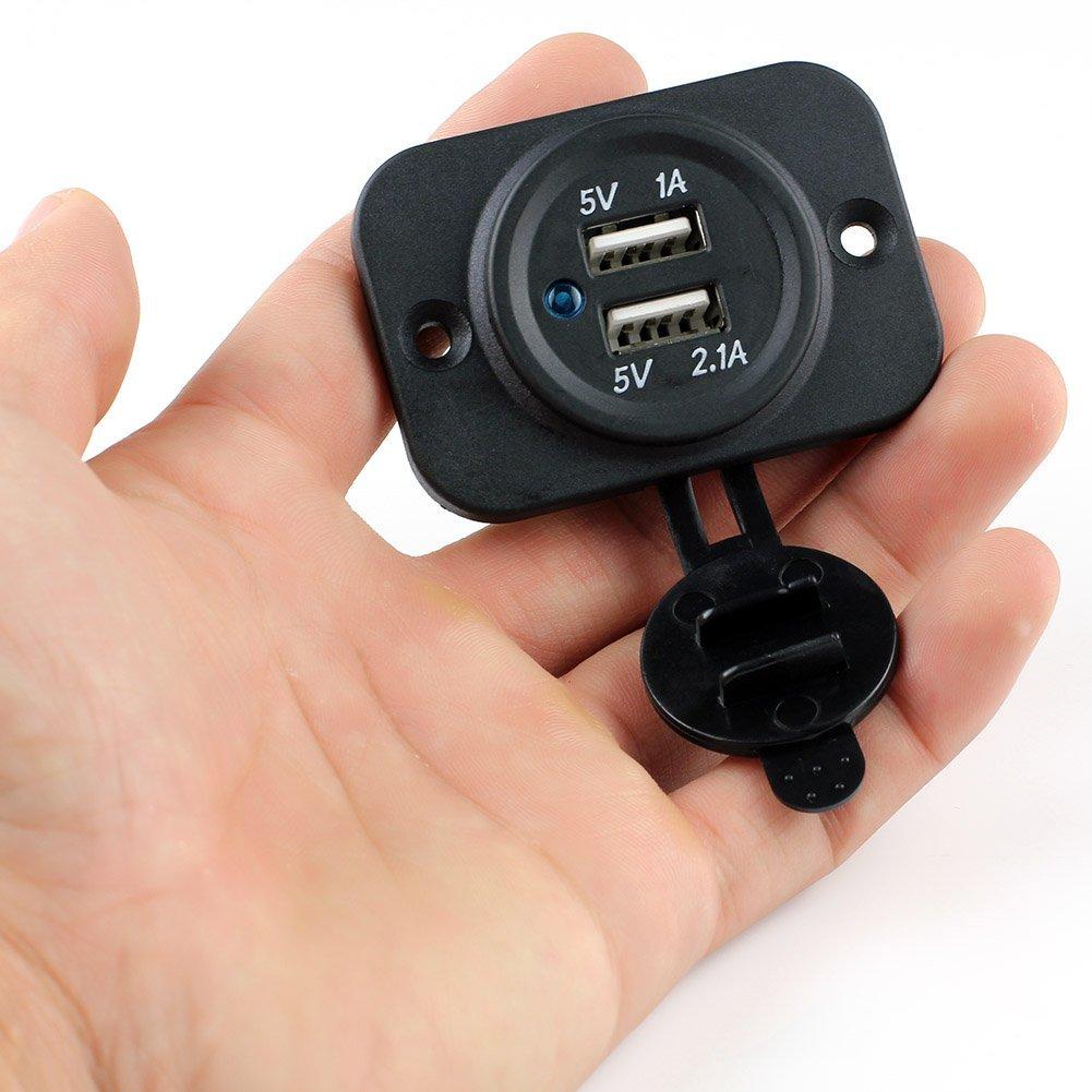 3.1Amp Dual USB Socket Charger Power Outlet for Car Boat Marine Motorcycle with Blue LED Digital Display - 12V