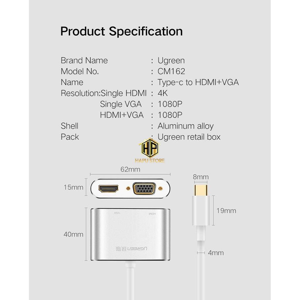 Cáp chuyển USB-C sang HDMI +VGA Ugreen 50317 chính hãng - Hàng Chính Hãng