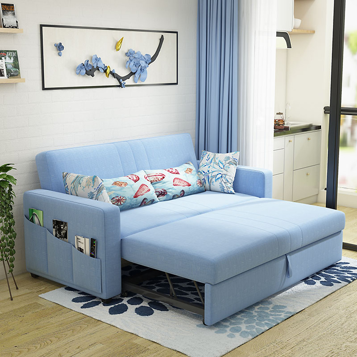Sofa giường kéo Tundo đa năng hiện đại màu xanh ngọc