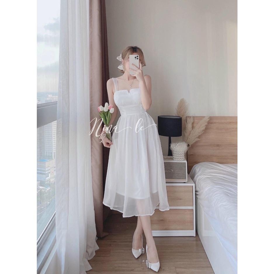 Váy đầm nữ dáng xòe hai dây cổ xẻ