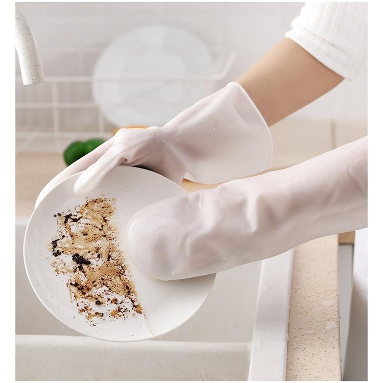 Găng Tay Silicone Không Thấm Nước Có Đầu Mút Cọ Rửa Tiện Lợi