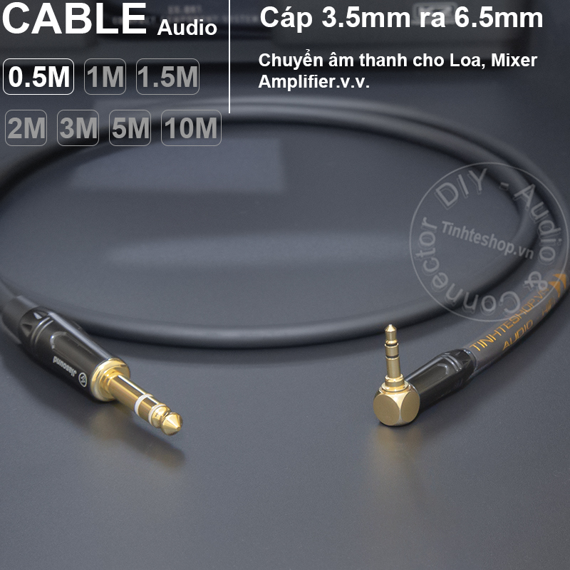 Dây 3.5 sang 6 ly TRS DIY 0.5 đến 5 mét - 1/8 to 1/4 TRS cable