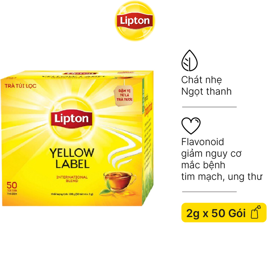 Hộp 50 Gói Trà Túi Lọc Lipton Nhãn Vàng 2g/gói