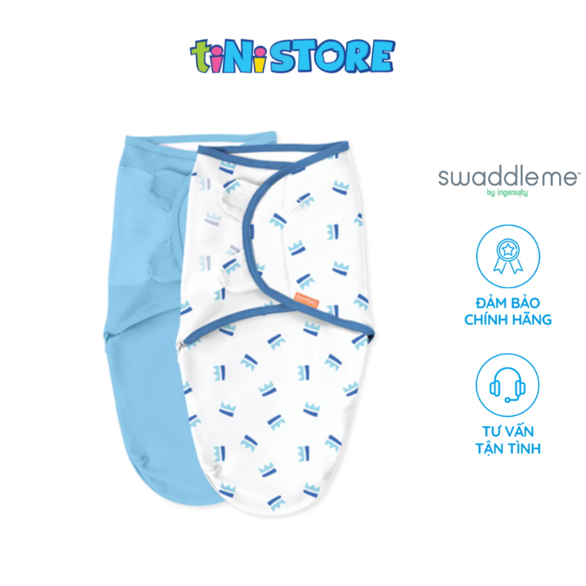 Set 2 Chăn Quấn Bé Màu Xanh/ Trắng Hình Vương Miện SwaddleMe 59786DSV