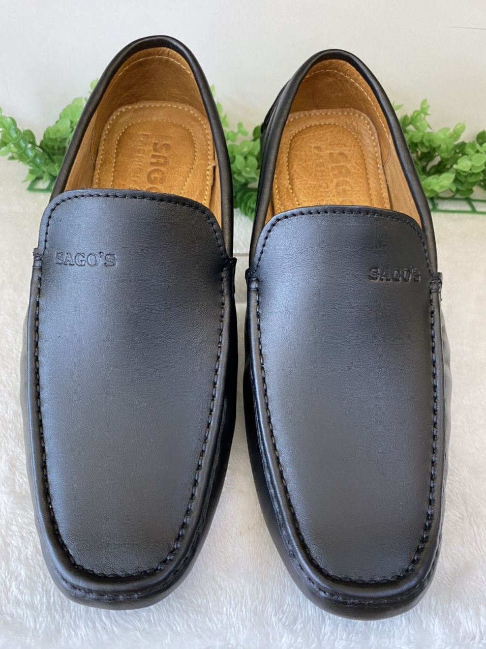 Giày Mọi Nam Da Bò Thật-Giày Lười Da Cao Cấp Màu Đen-M04 Giày SAGO’S