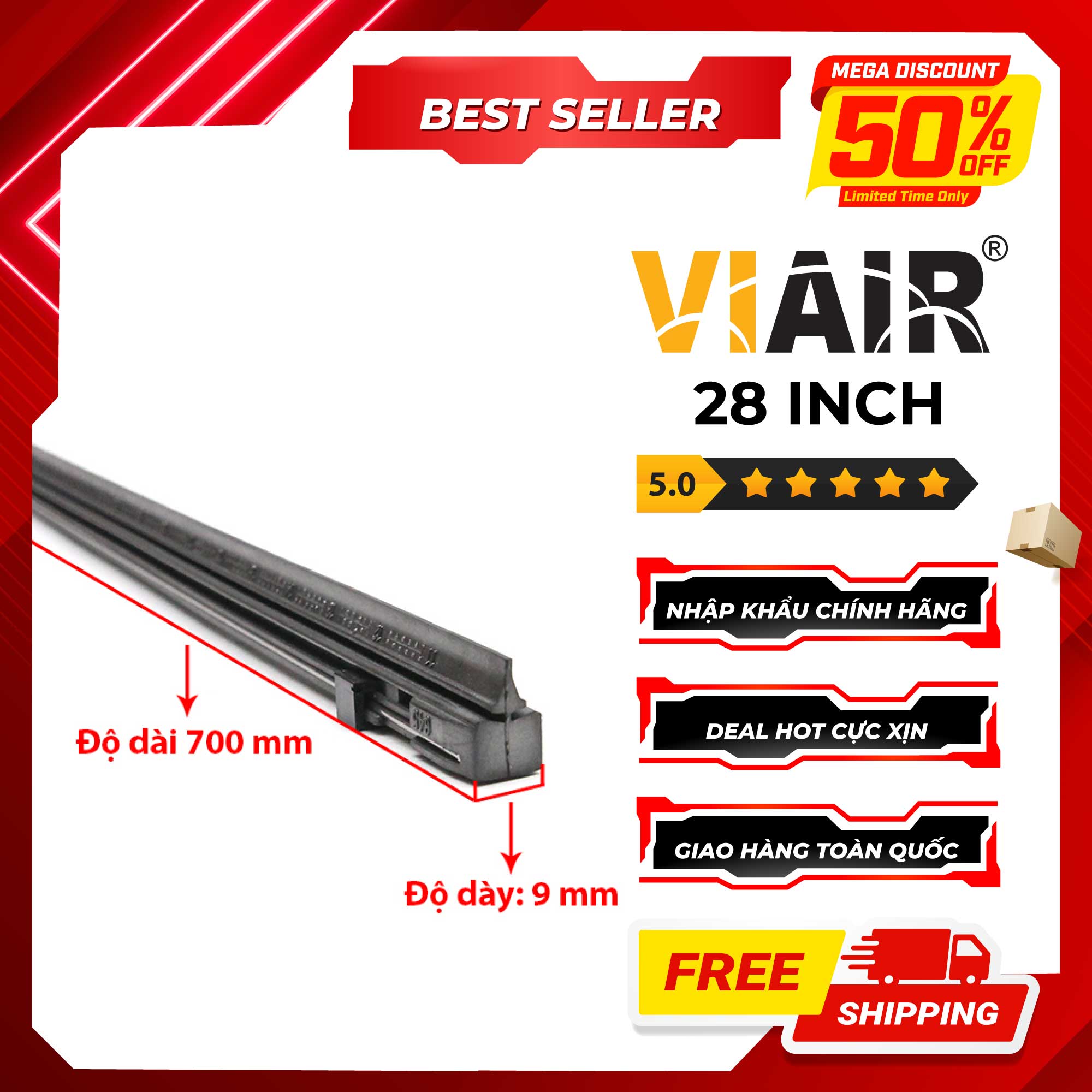 Combo 2 Lưỡi Gạt Mưa Loại A VIAIR R15 (28 Inch/700 mm)