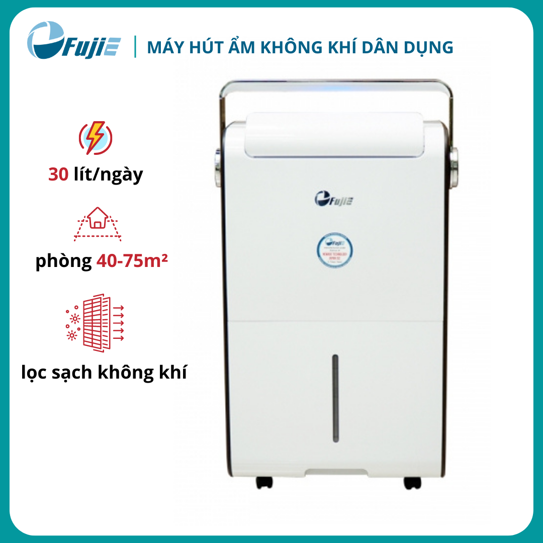 Máy hút ẩm lọc không khí dân dụng cao cấp FujiE HM-930EC, công suất hút 30 lít/ngày, bình chứa 6 lít, chức năng sấy khô quần áo - Hàng chính hãng