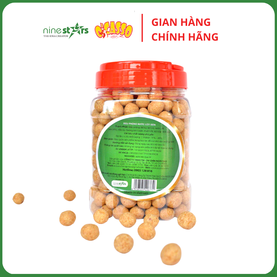 1KG Đậu phộng nước cốt dừa (đậu phộng da cá) O'Casso 2 hộp nắp quai 500g