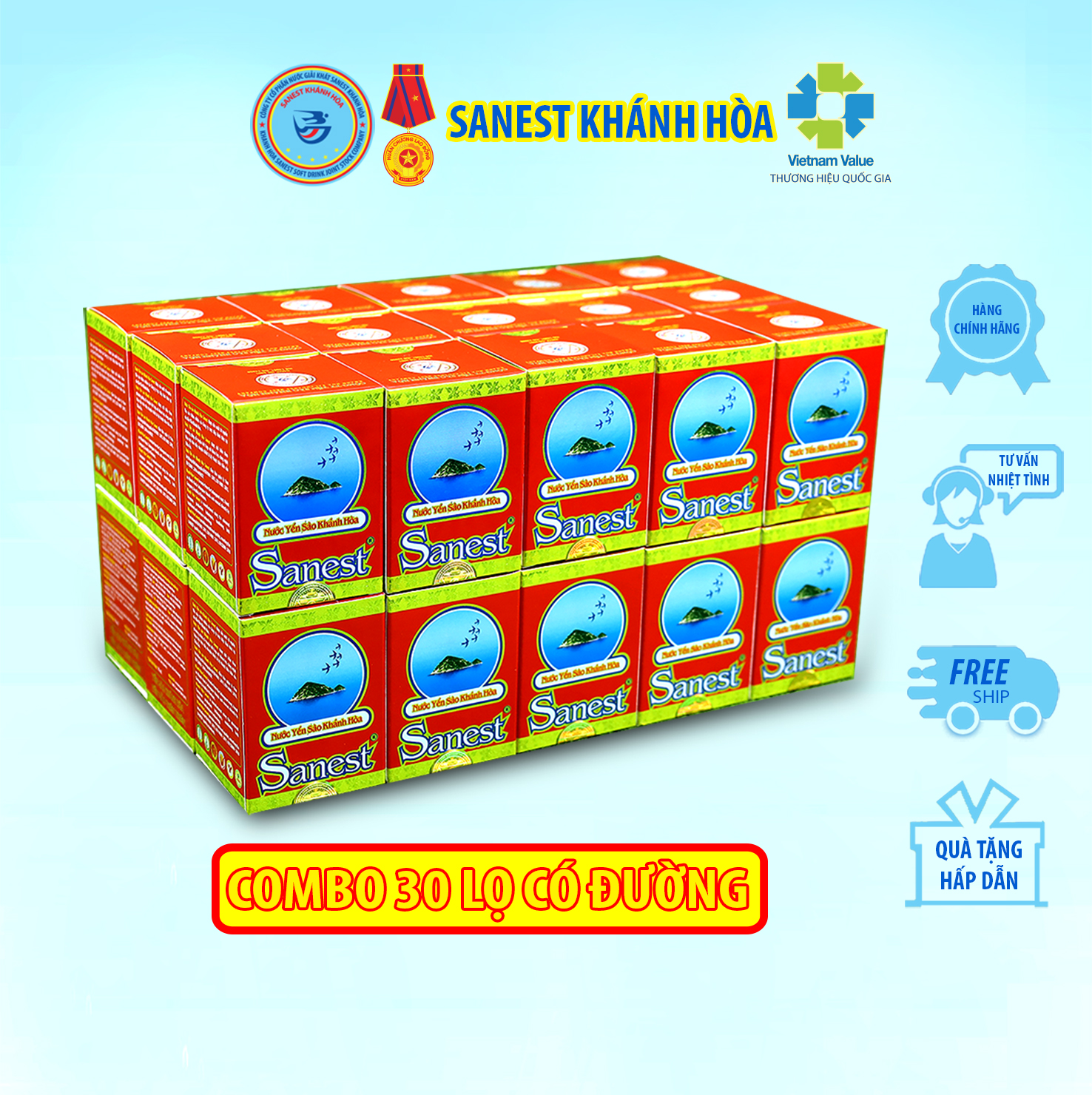 Nước Yến sào Khánh Hòa Sanest có đường đóng lọ 70ml