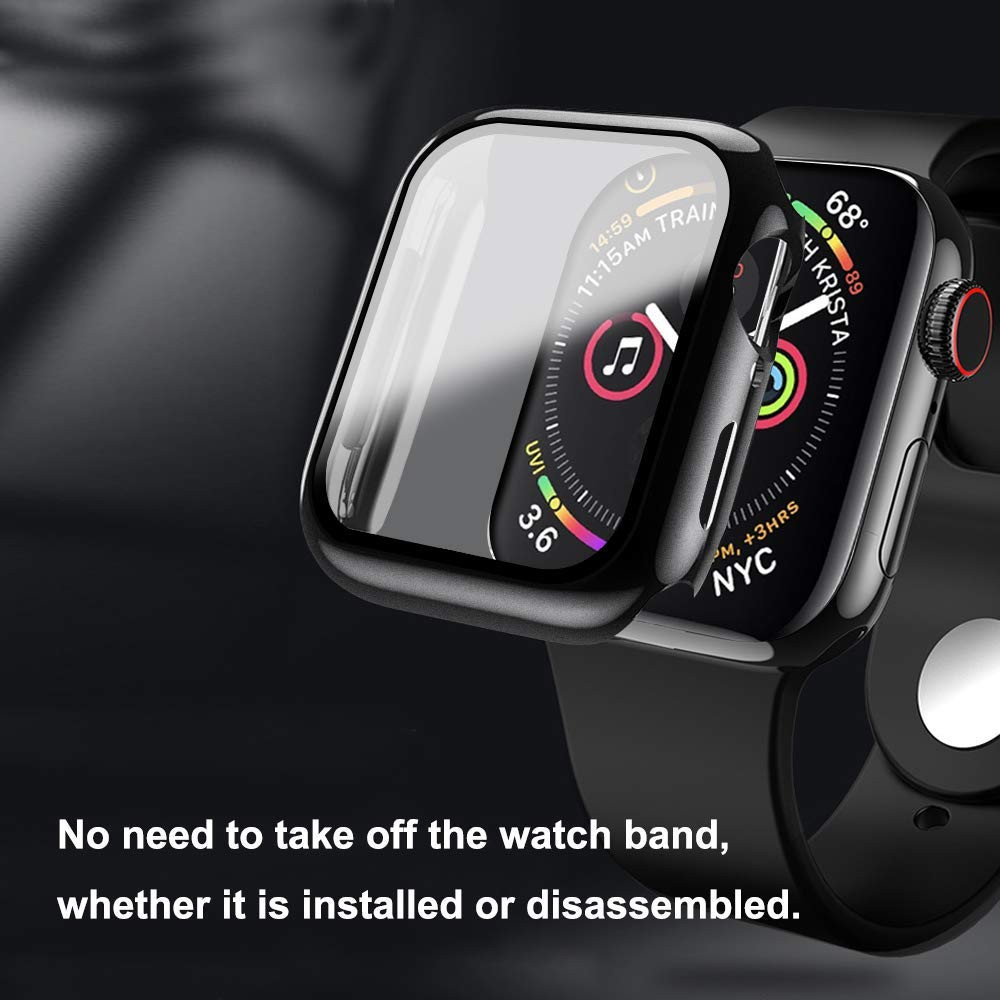 Ốp case silicon siêu mỏng bề mặt kính cường lực bảo vệ 360 độ cho Apple Watch 40mm hiệu HOTCASE che phủ toàn bộ bề mặt (bảo vệ 2 chiều, chống vân tay, chống bám bẩn, cường lực 9H) - Hàng nhập khẩu