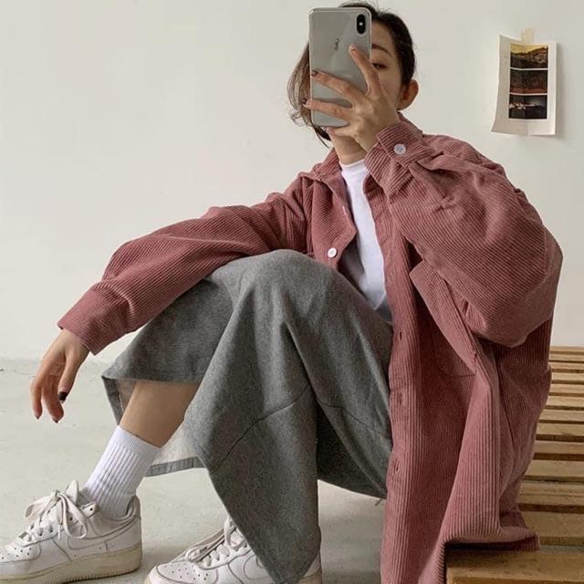Áo sơ mi nhung lì 2 túi oversize vintage Hàn Quốc ZOZO_unisex