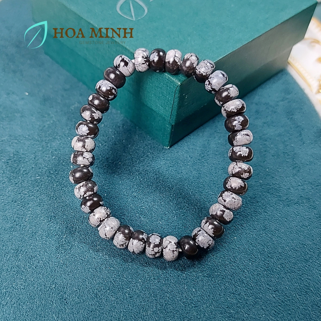 Vòng tay phong thủy đá Mã Não đen xám kiểu bánh xe size 8.3 li phong cách thời trang