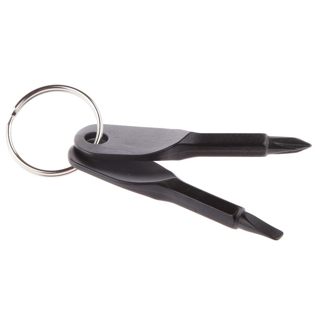 Black 2 Keys Stainless Steel Screwdriver Keychain Outdoor Sport Pocket Tool