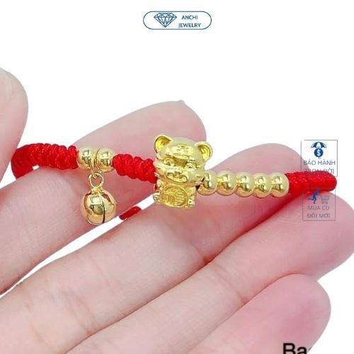 Vòng tay dây bện chỉ đỏ charm hổ( mèo thần tài) bạc ta mạ vàng may mắn, Anchi jewelry