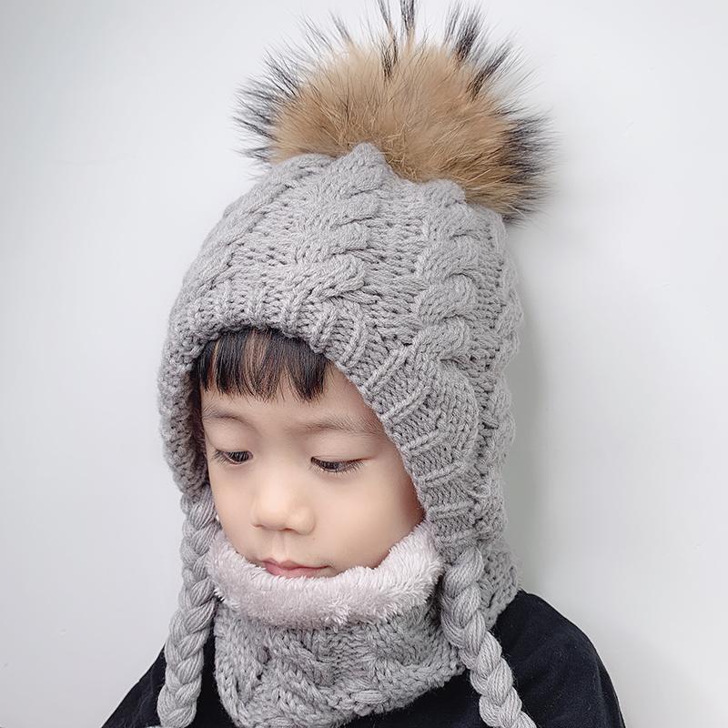 Bộ Lông Pompom Bò Kids Cho Bé Mùa Đông Nón Nỉ Bên Trong Bảo Vệ Tai Móc Nắp Ấm Nón Len Và Khăn Phượt Bộ Cho trẻ Em