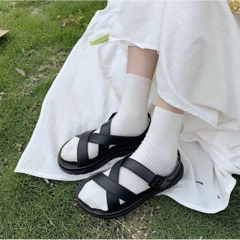 Giày sandals nữ đan chéo màu pastel xinh xắn summer 2021