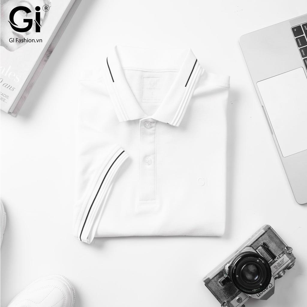 Áo polo nam GI màu trắng, chất liệu cotton co giãn 4 chiều, thấm hút mồ hôi