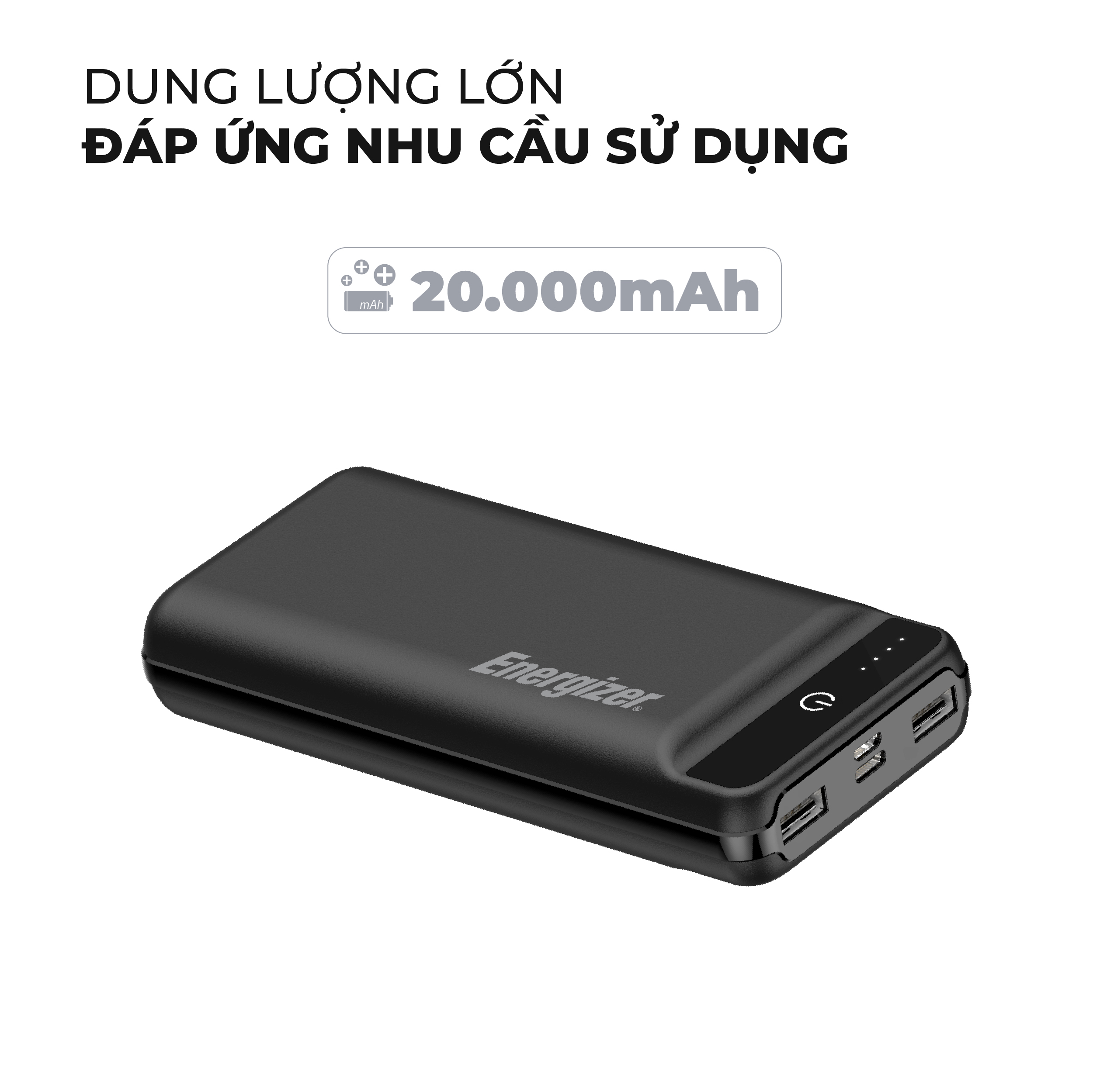 Sạc dự phòng Energizer 20,000mAh /3.7V Li-Polymer - UE20009 - Hàng chính hãng