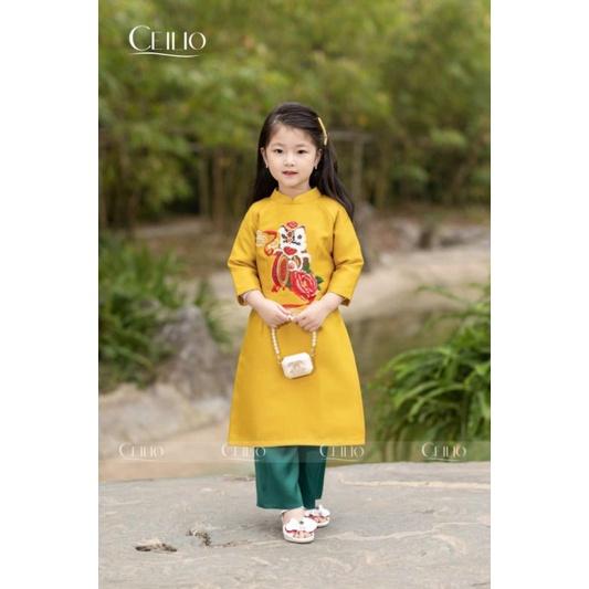 Sét áo dài cách tân hoa nhí phối tay đẹp cho bé chất tằm mềm mại . Ảnh thật 100%