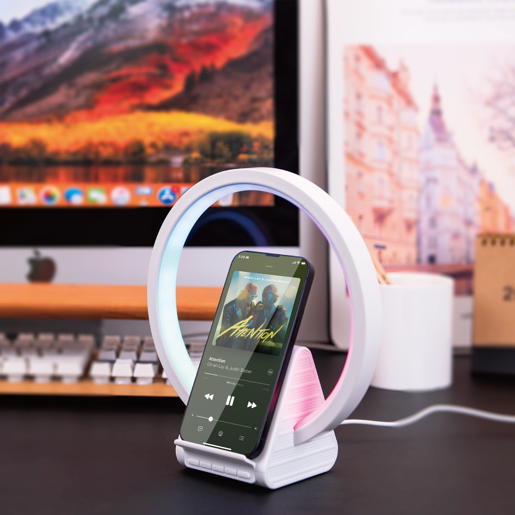 LOA WIWU Wireless Charging Speaker WI-W021 kèm sạc không dây cho điện thoại thông minh, hỗ trợ FM Radio - Hàng chính hãng