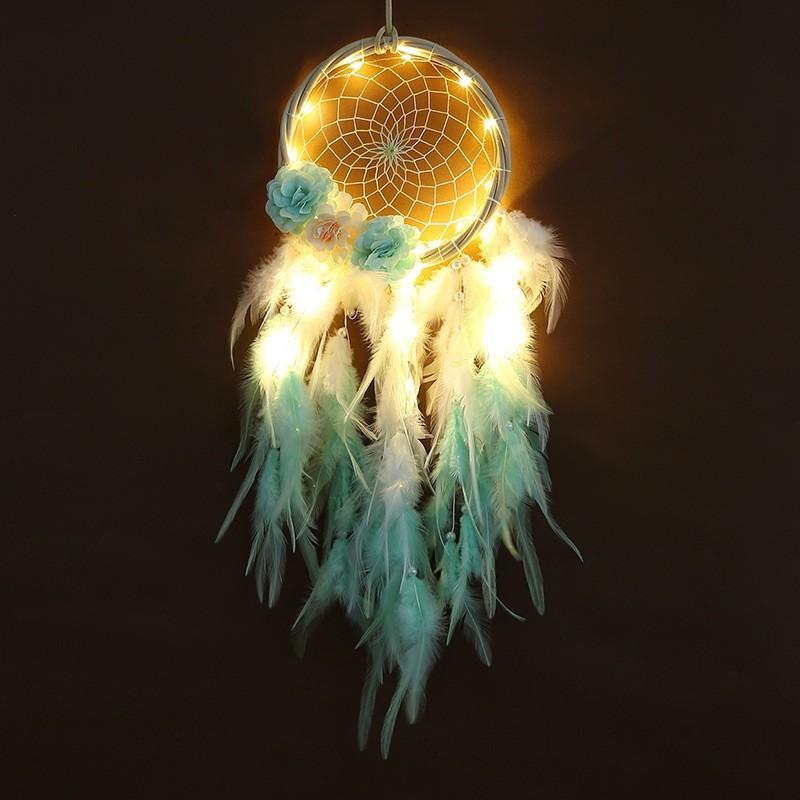 Dreamcatcher Đính Lông Vũ QB7836 Trang Trí Vintage ( Có Đèn Led Phát Sáng)- Chọn Màu