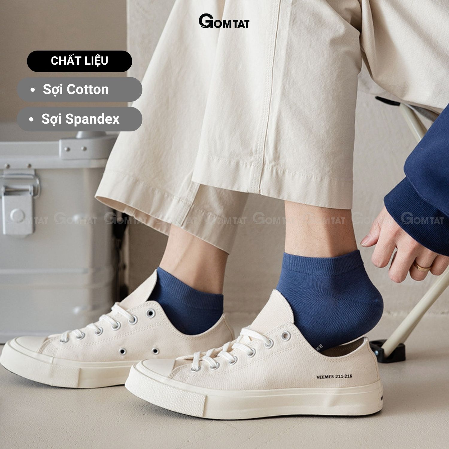 Set 3 đôi tất vớ nam cổ ngắn GOMTAT cao cấp, chất liệu cotton kháng khuẩn cực tốt khử mùi hôi chân - CHEMMY-PO-3030-CB3