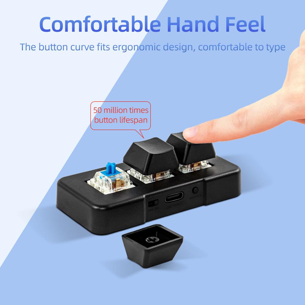 MK321U 3-key Wired Mini Customized Keyboard with Mechanical Blue Switch Detachable Data Cable for Office Game Multimedia White