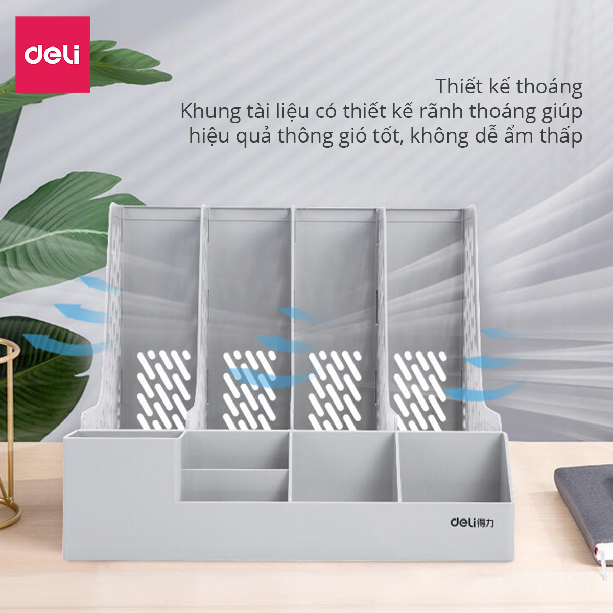 Set giá tài liệu 4 ngăn kèm hộp bút Deli  - Xanh Dương/ Xám/ Đen -  78981