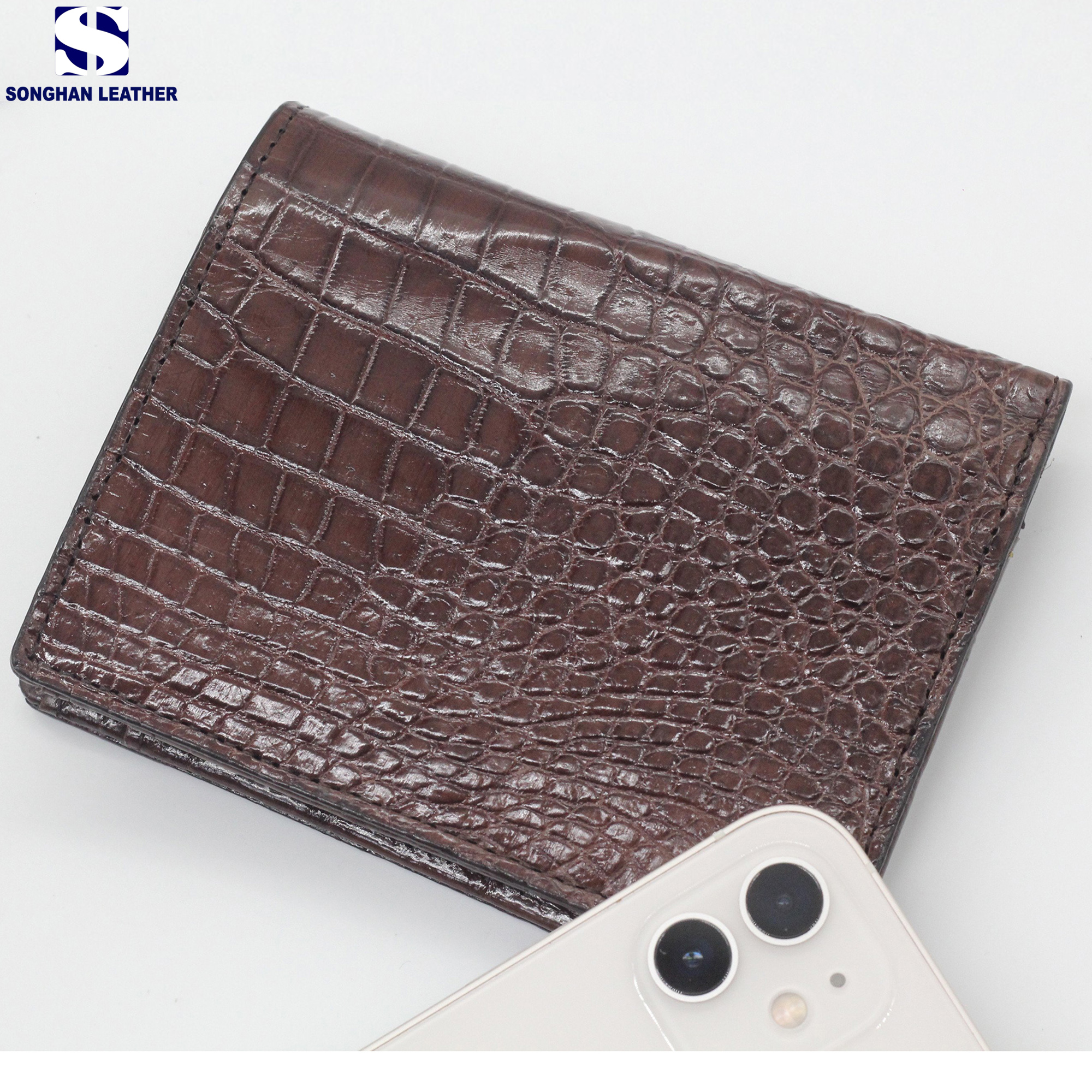 Ví Nam Da Cá Sấu 2 Mặt, Ví  Dáng Đứng Da Cá Sấu Thật Songhan Leather WM01 Làm Từ Da Bụng, Bảo Hành 12 Tháng