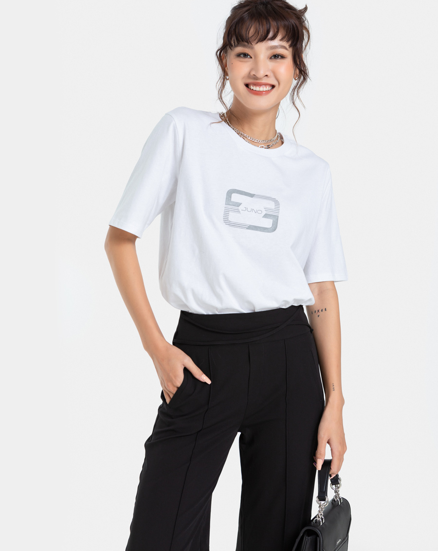 Áo Thun Thời Trang JUNO Oversize In Logo Cách Điệu JNATH009