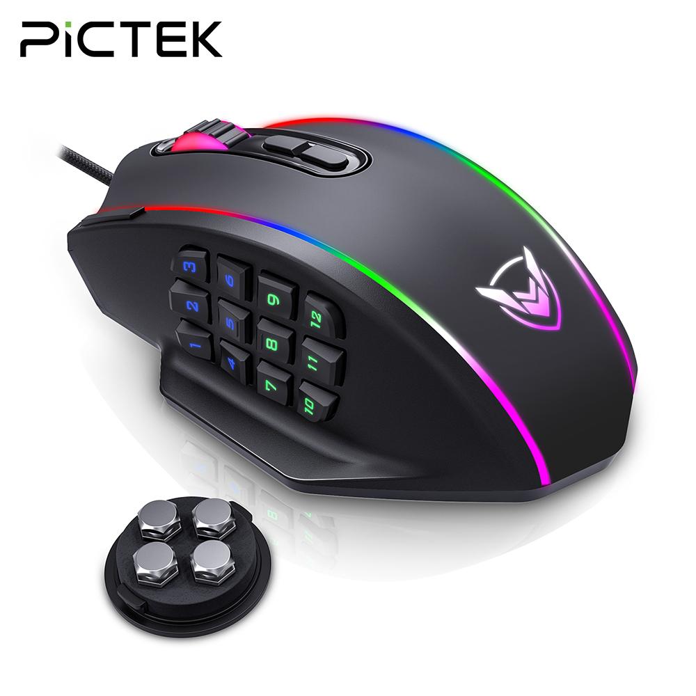PICTEK Quang Cao Cấp Chuột Chơi Game Chuyên Nghiệp RGB Backlit 16000 DPI Thiết Kế Công Thái Học 20 Nút Có Thể Lập Trình Cho FPS LOL CS
