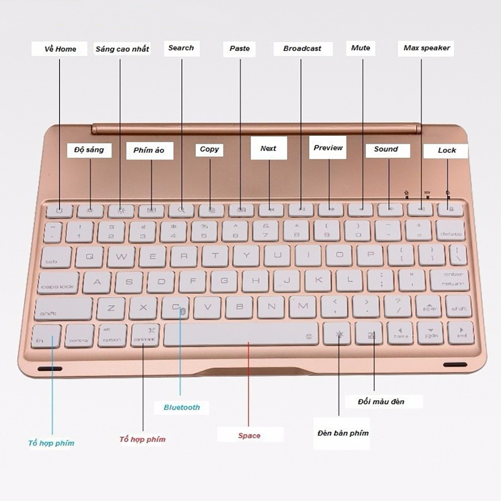 Bàn phím Bluetooth F8S cho iPad Mini 123 - 7 màu đèn cho bàn phím