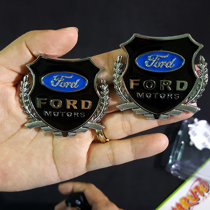 Bộ 2 miếng dán logo kim loại chữ FORD bông lúa